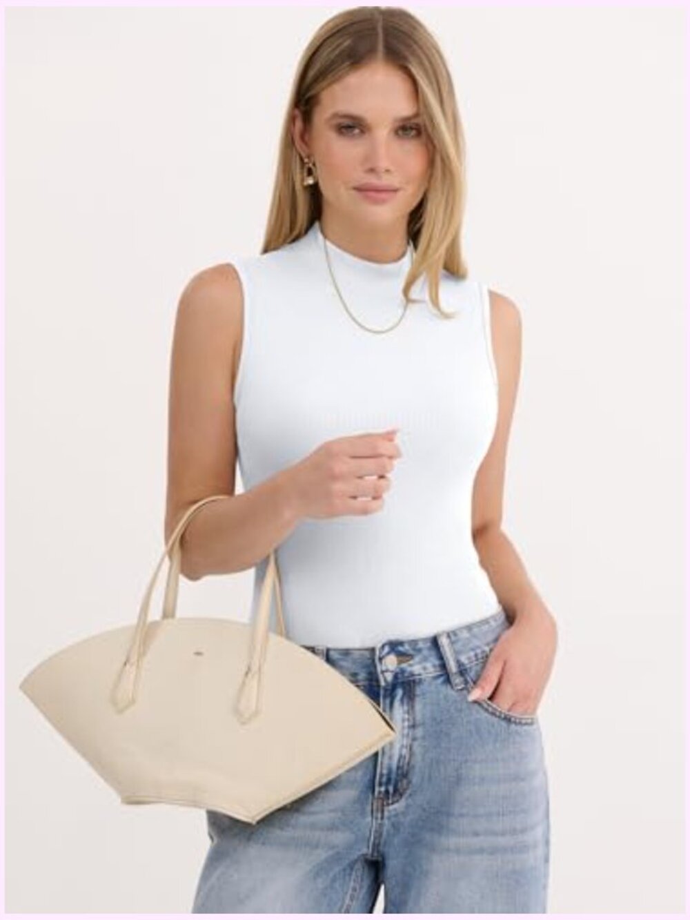 Mock Neck Tank Top Ribbed Knit Sleeveless Slim Fit Summer Basic Layer Tops - Picture 6 of 7